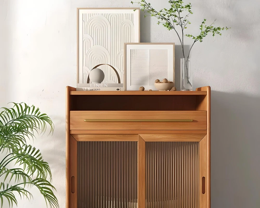 wood and rattan sideboard