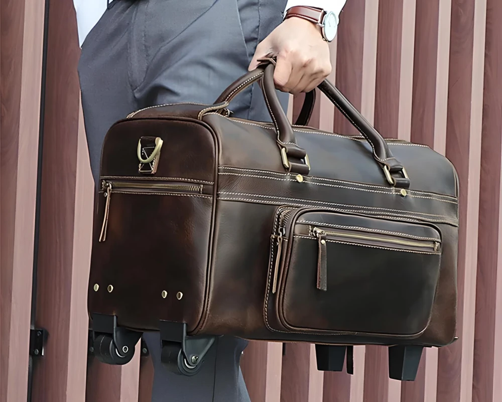 leather carry on duffel